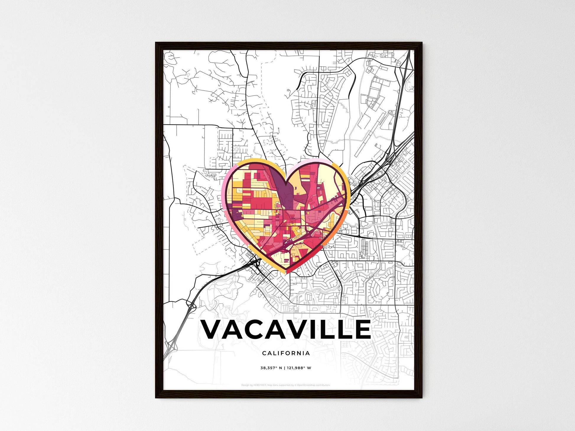 Vacaville California wedding art map with heart icon