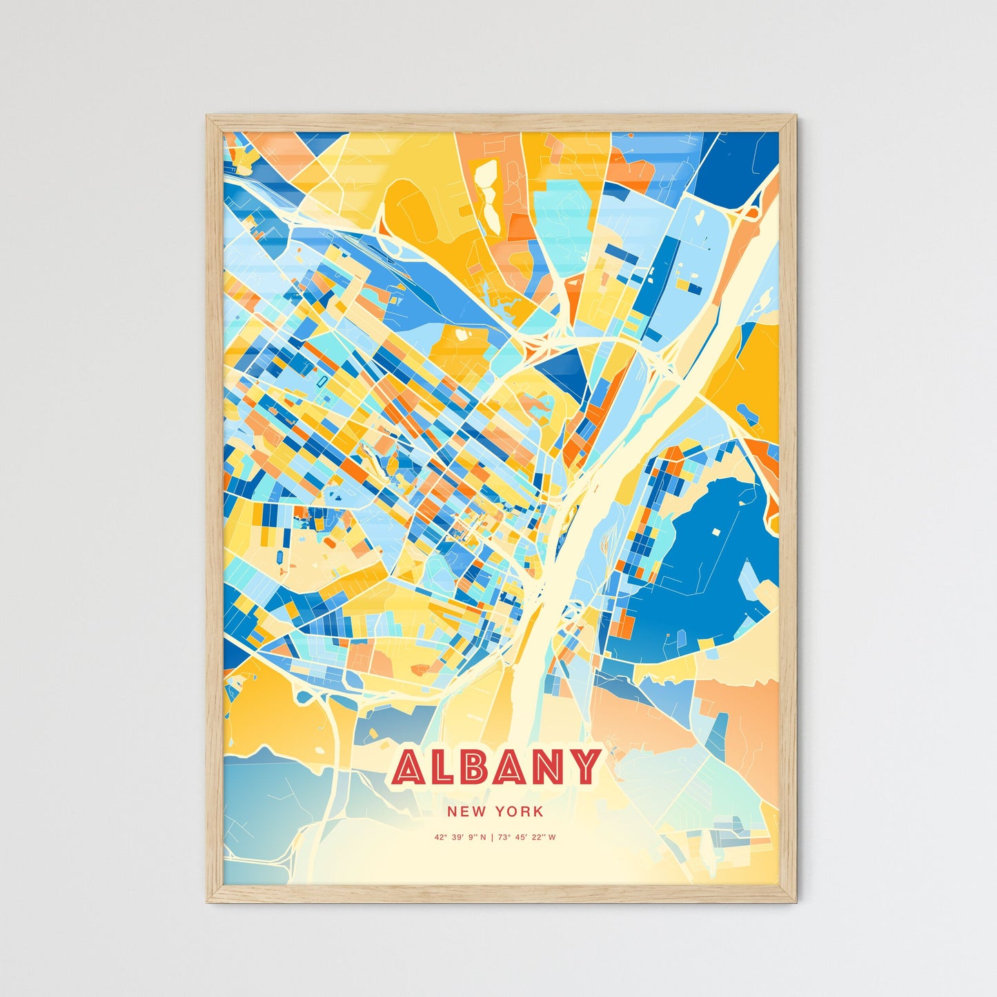 Colorful Albany New York Fine Art Map Blue Orange