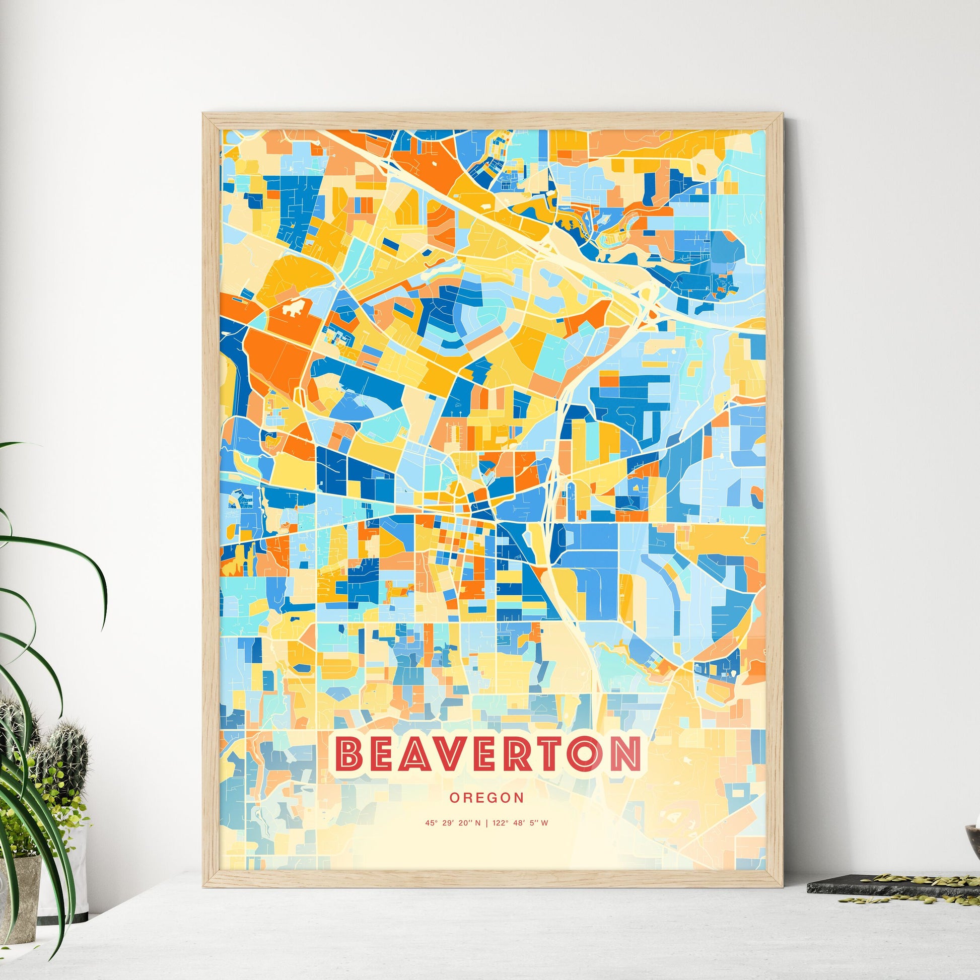 Colorful Beaverton Oregon Fine Art Map Blue Orange