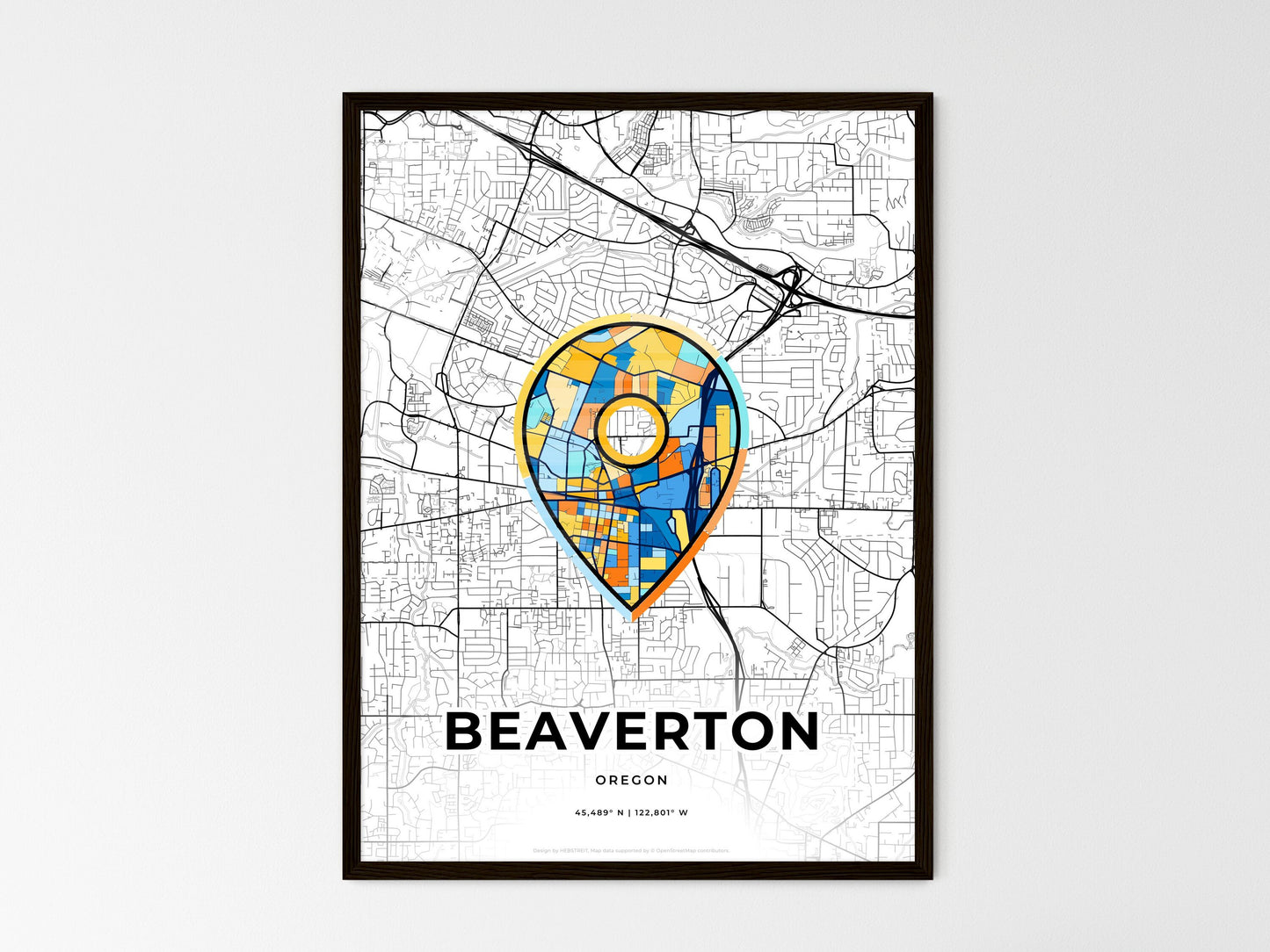 Beaverton Oregon wedding art map with pointer icon