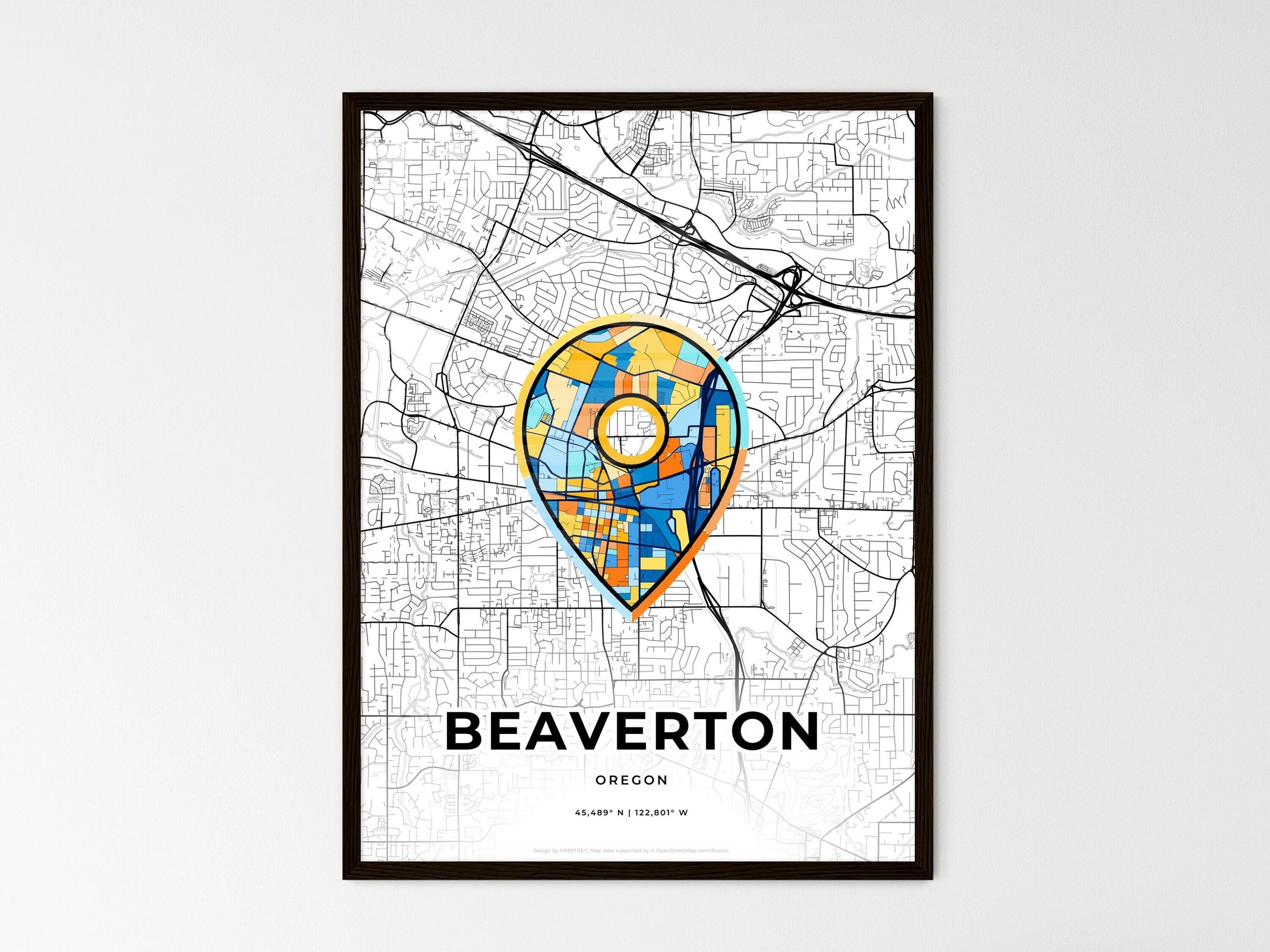 Beaverton Oregon wedding art map with pointer icon