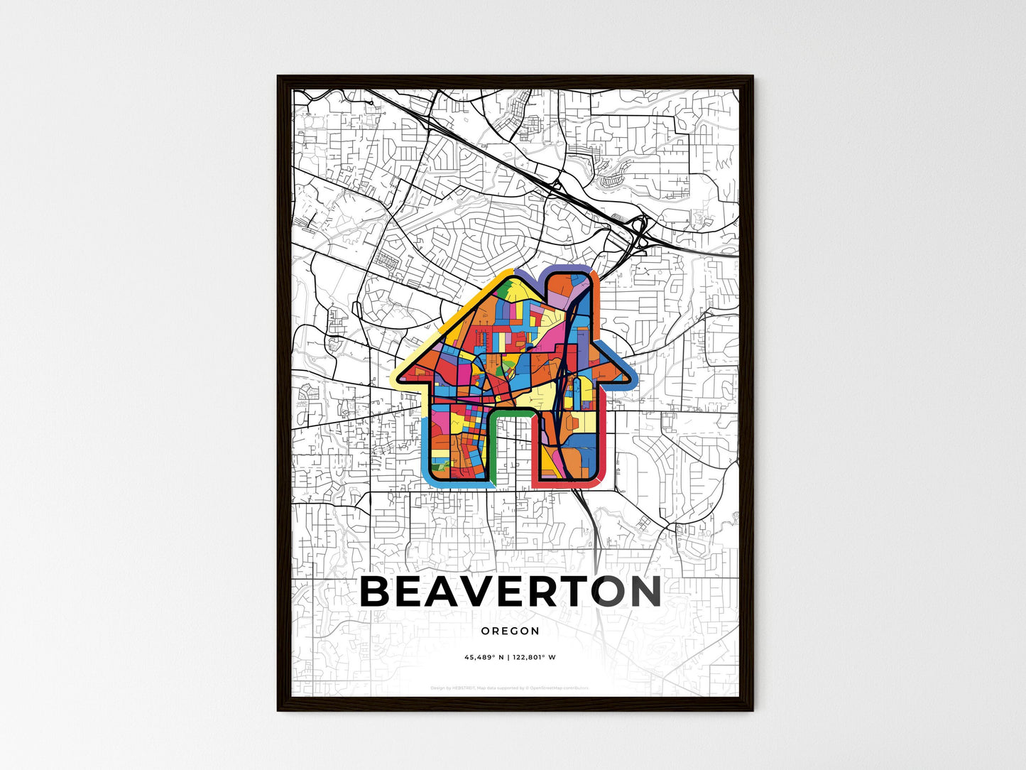 Beaverton Oregon wedding art map with home icon