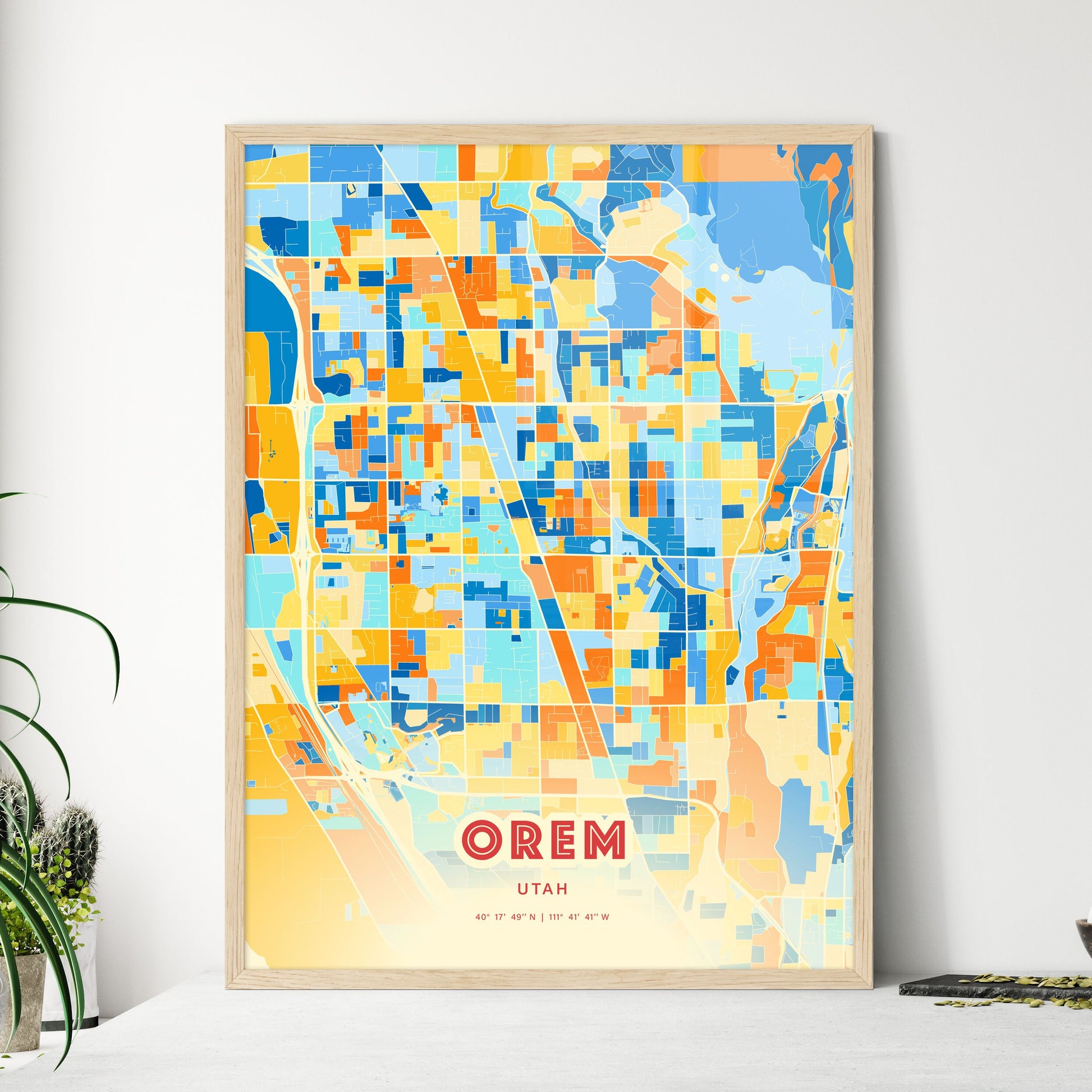 Colorful Orem Utah Fine Art Map Blue Orange