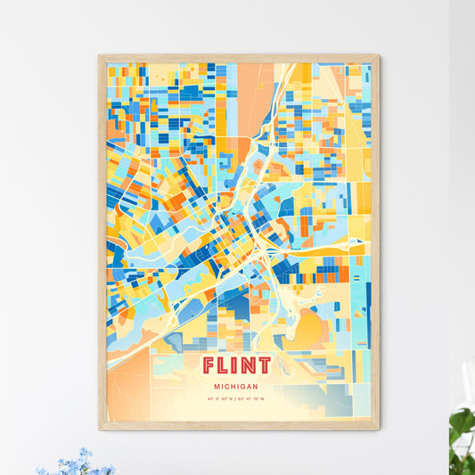 Colorful Flint Michigan Fine Art Map Blue Orange