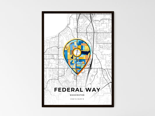 Federal Way Washington wedding art map with pointer icon