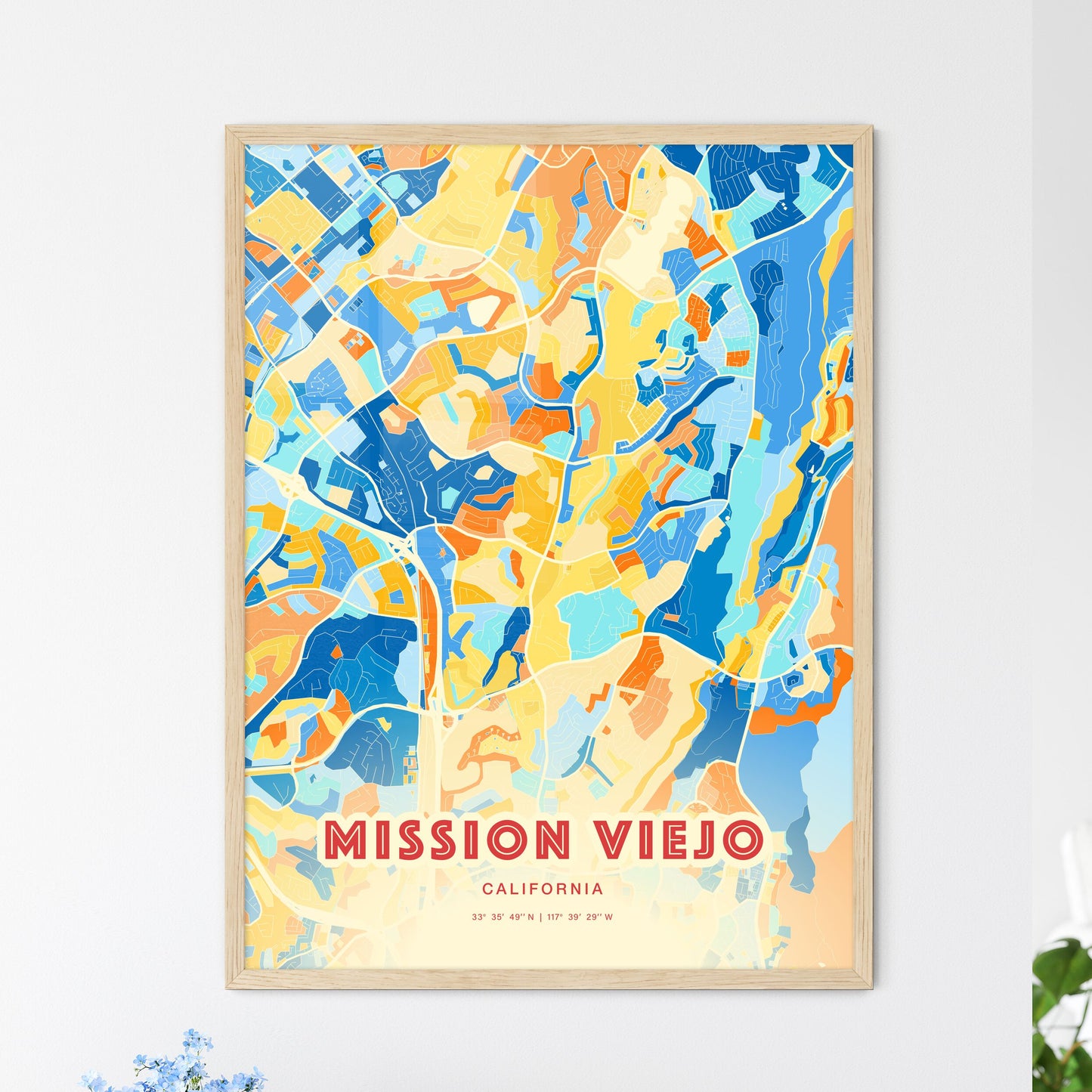 Colorful Mission Viejo California Fine Art Map Blue Orange