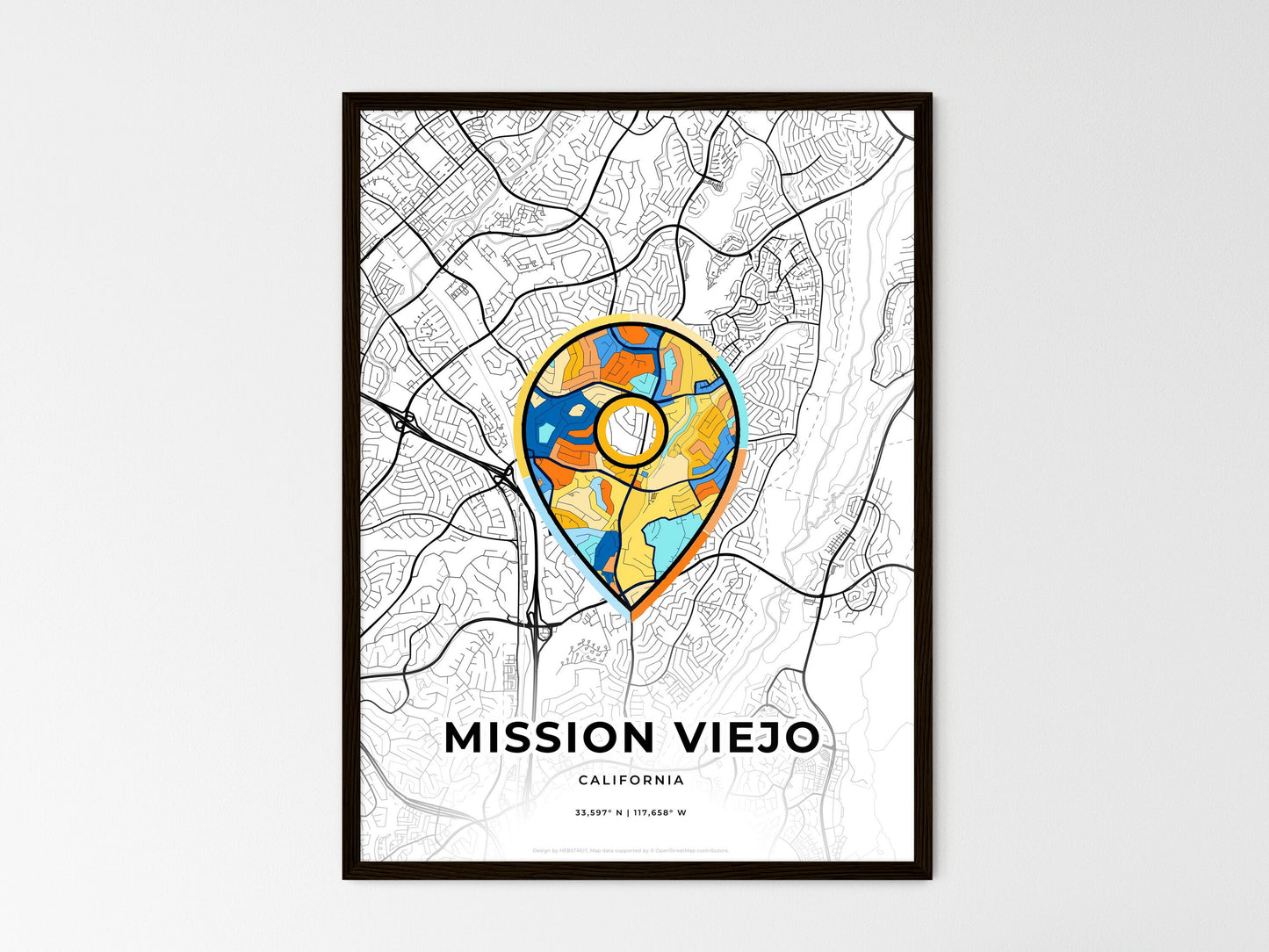 Mission Viejo California wedding art map with pointer icon