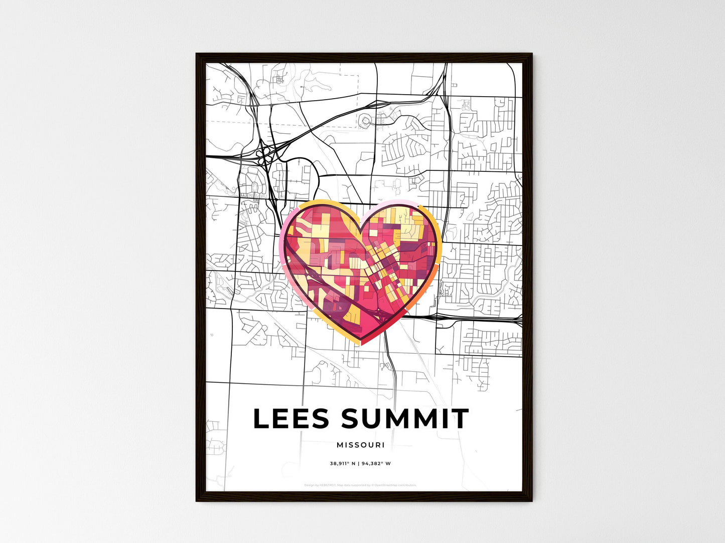 Lees Summit Missouri wedding art map with heart icon