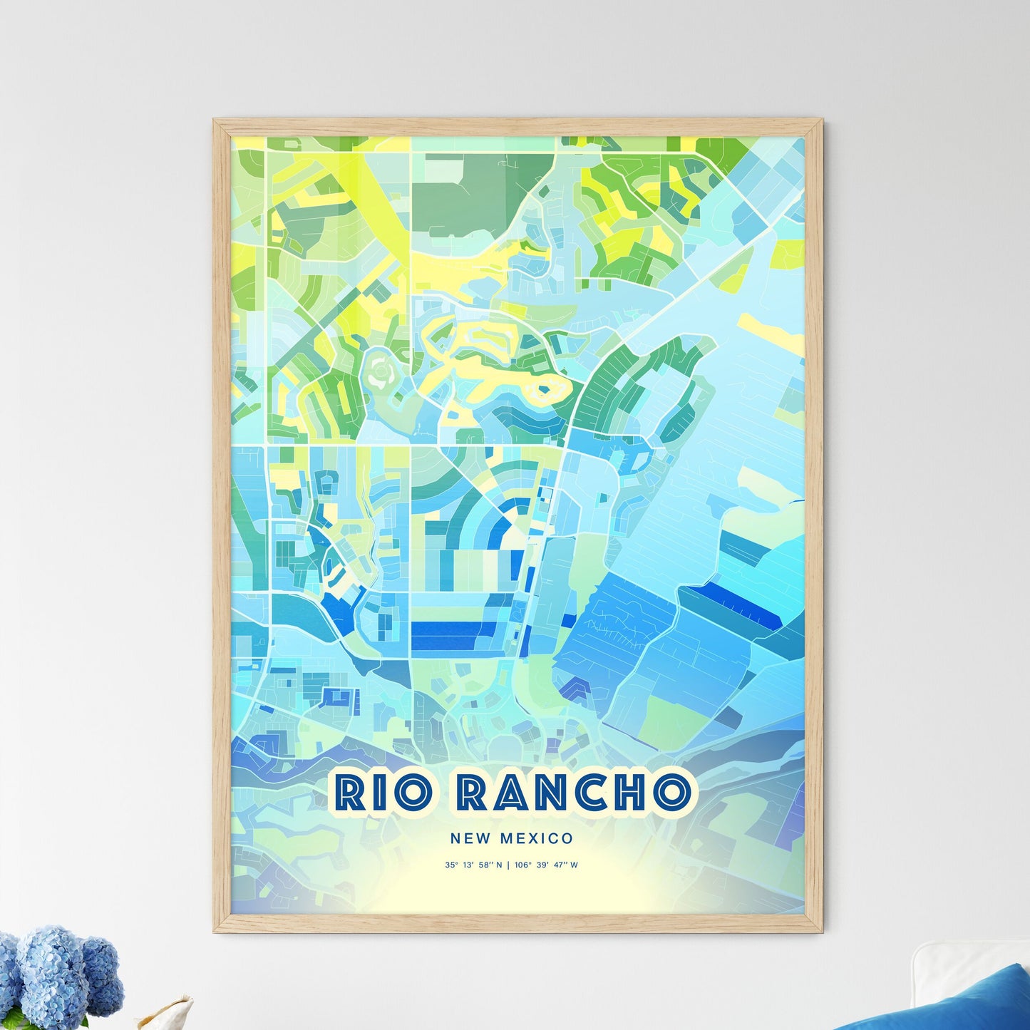 Colorful RIO RANCHO NEW MEXICO Fine Art Map Cool Blue