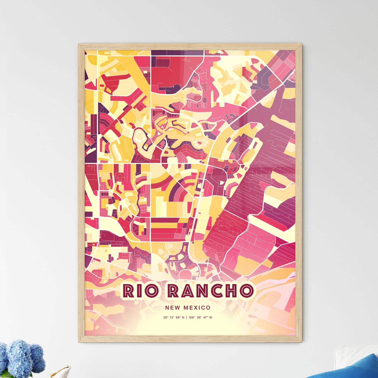 Colorful RIO RANCHO NEW MEXICO Fine Art Map Hot Red
