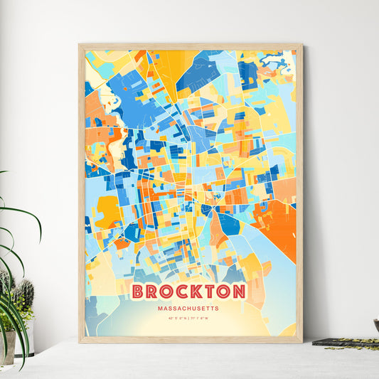 Colorful Brockton Massachusetts Fine Art Map Blue Orange