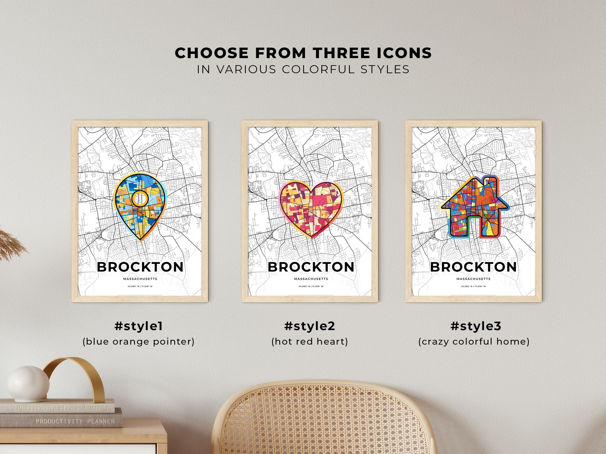 Brockton Massachusetts maps with colorful icons
