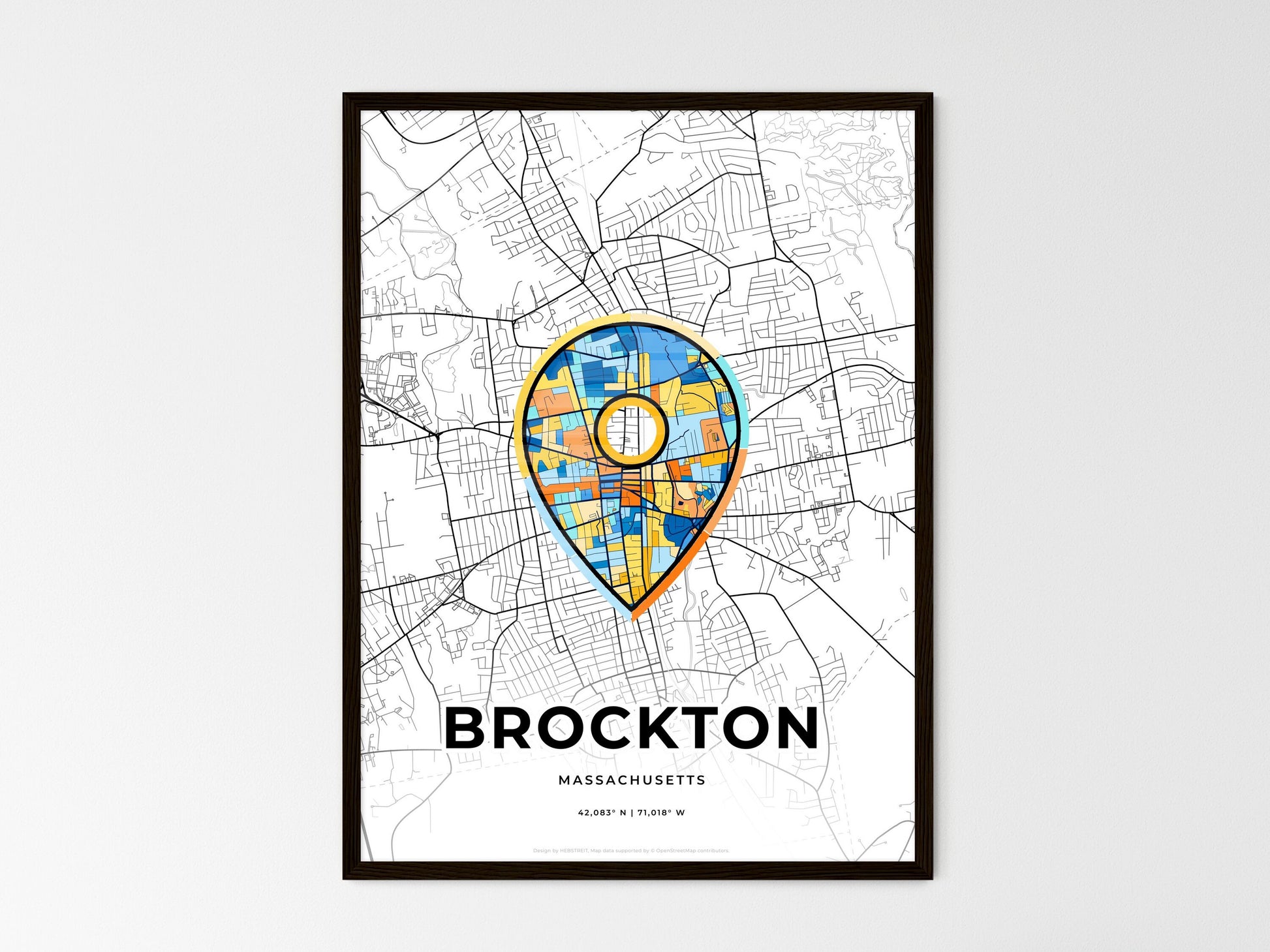Brockton Massachusetts wedding art map with pointer icon