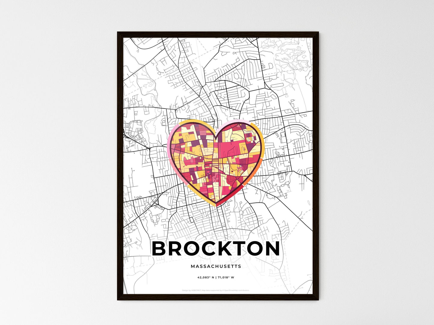 Brockton Massachusetts wedding art map with heart icon