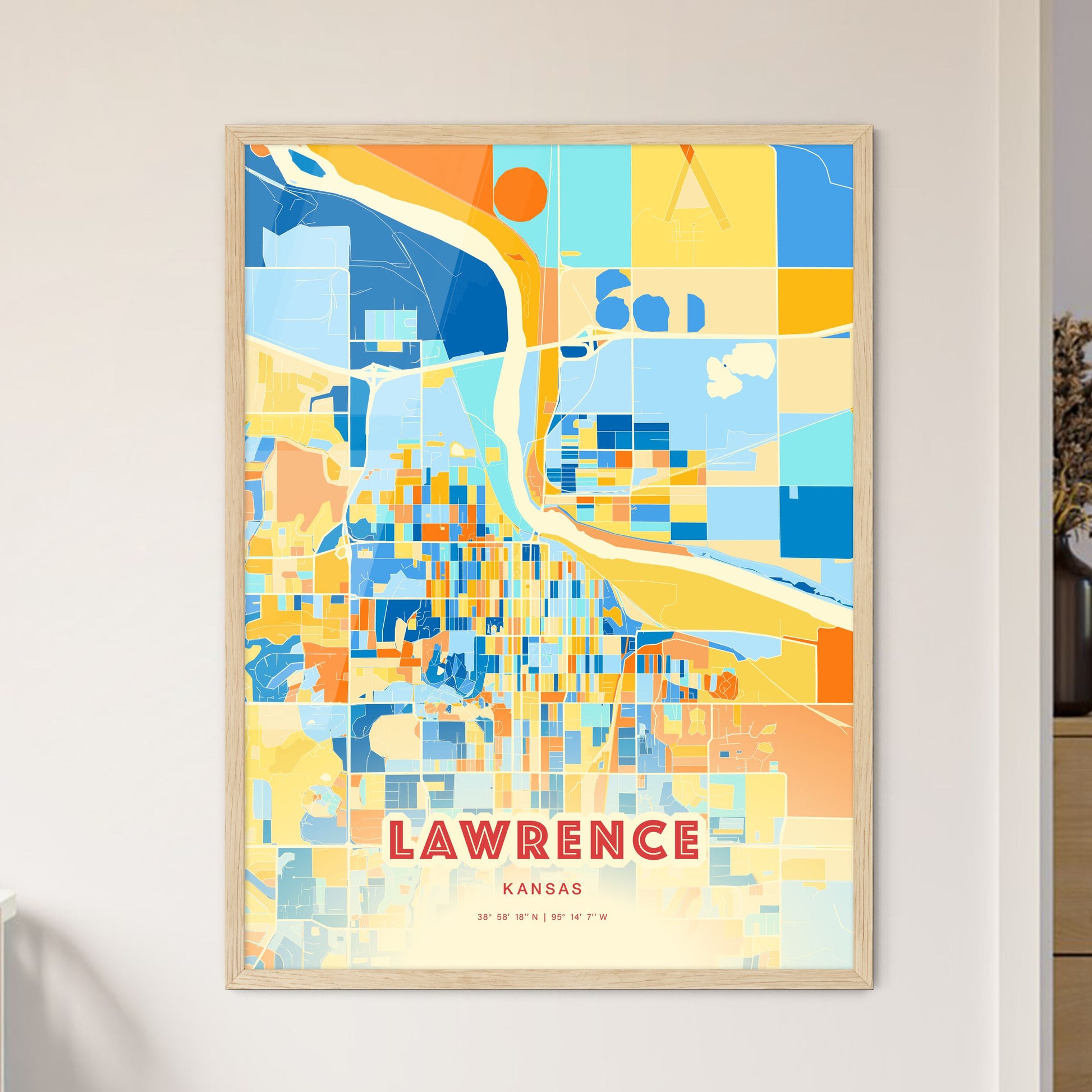 Colorful Lawrence Kansas Fine Art Map Blue Orange