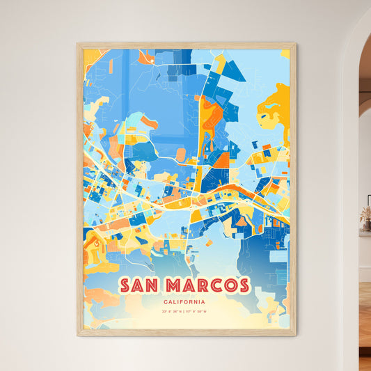 Colorful San Marcos California Fine Art Map Blue Orange