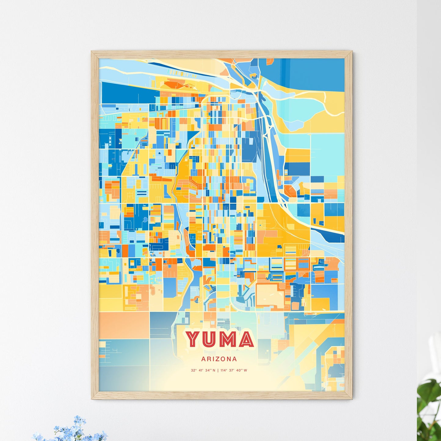 Colorful Yuma Arizona Fine Art Map Blue Orange