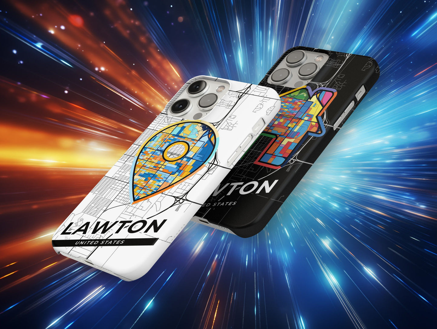 Lawton Oklahoma slim phone case with colorful icon. Birthday, wedding or housewarming gift. Couple match cases.