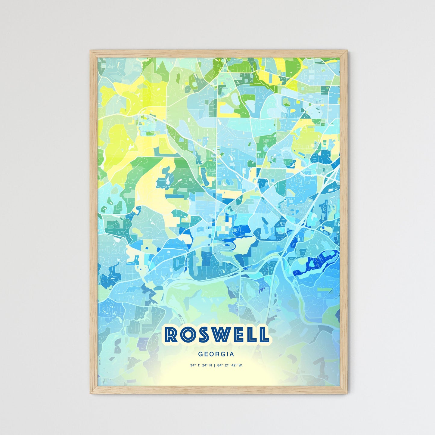 Colorful ROSWELL GEORGIA Fine Art Map Cool Blue