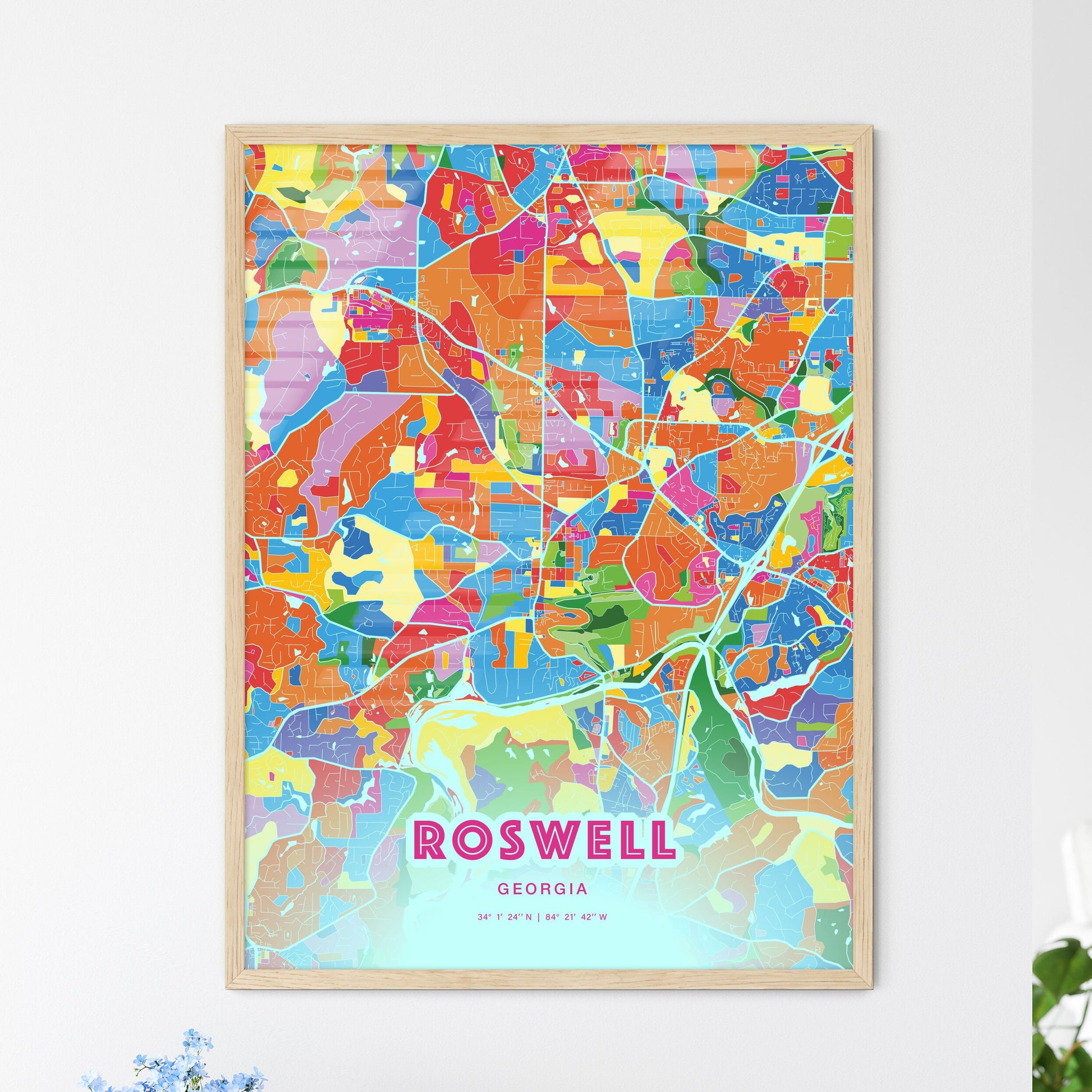 Colorful ROSWELL GEORGIA Fine Art Map Crazy Colors