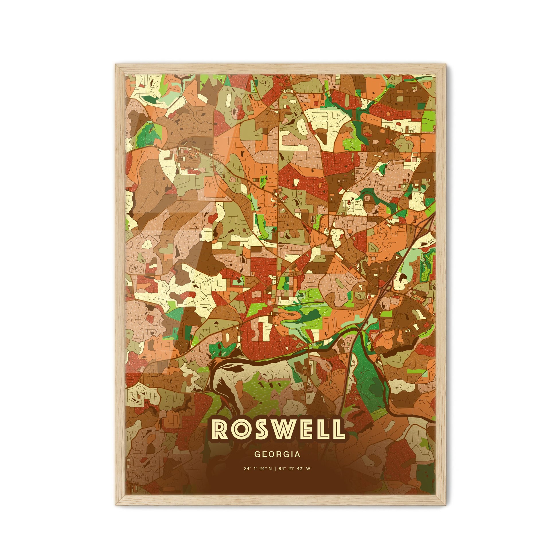 Colorful ROSWELL GEORGIA Fine Art Map Farmhouse