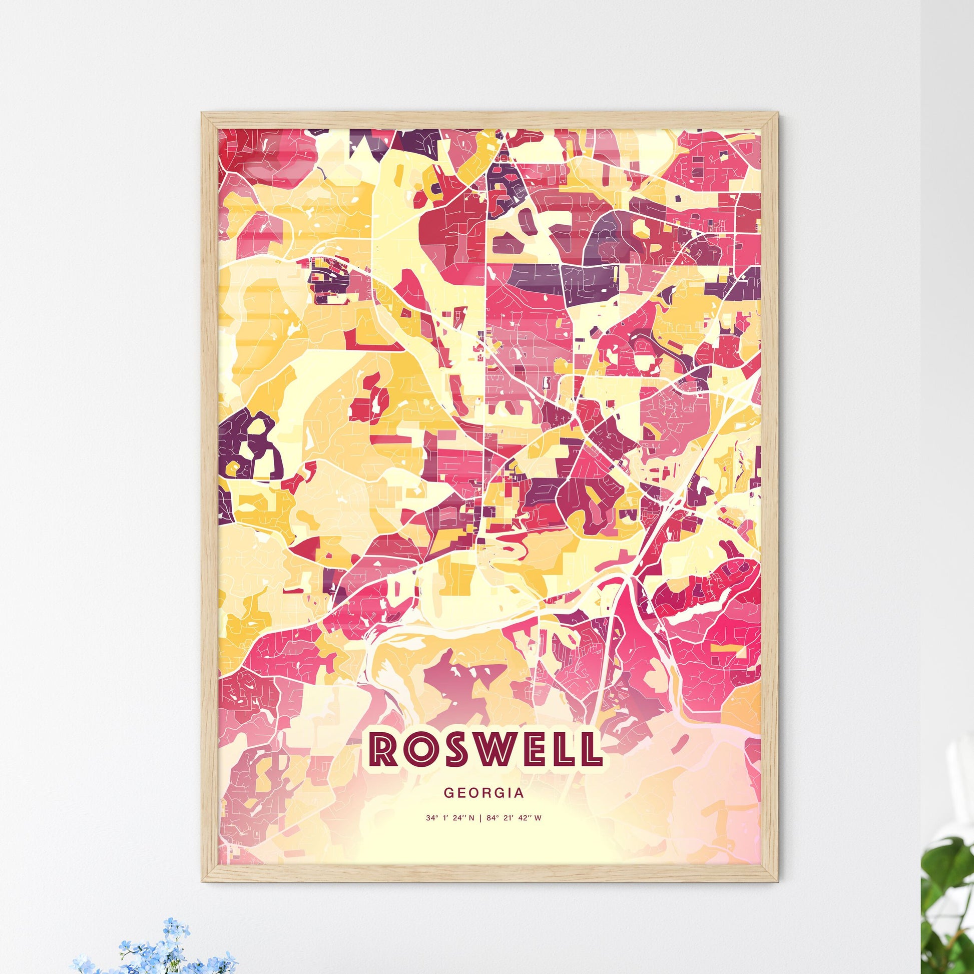 Colorful ROSWELL GEORGIA Fine Art Map Hot Red