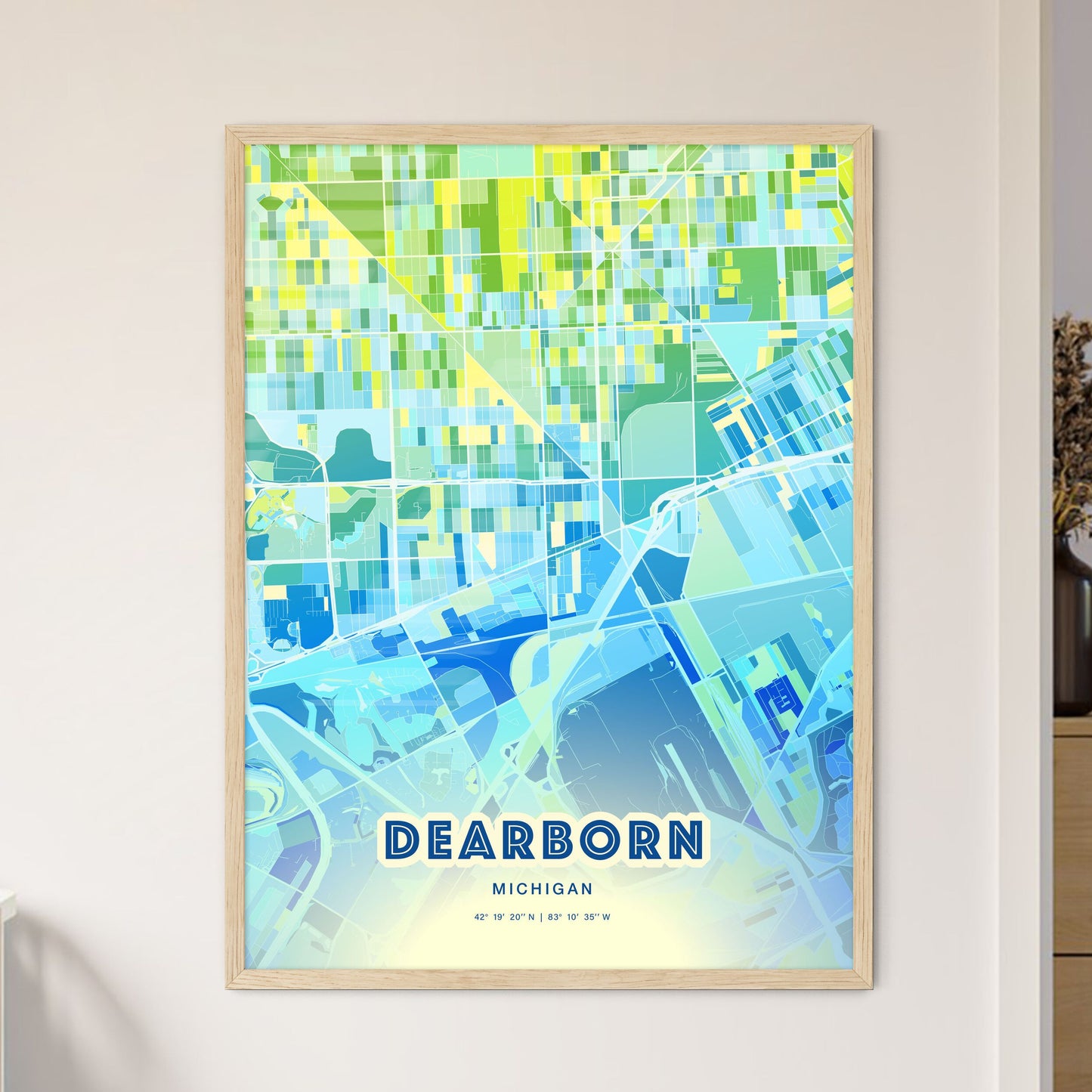 Colorful DEARBORN MICHIGAN Fine Art Map Cool Blue