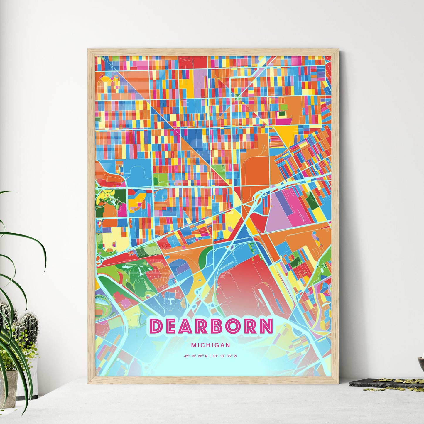 Colorful DEARBORN MICHIGAN Fine Art Map Crazy Colors