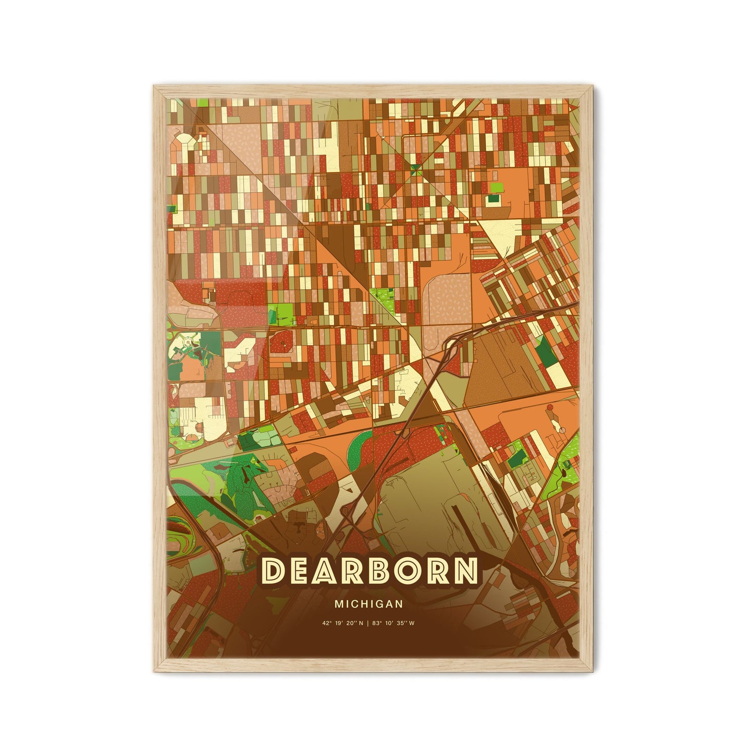 Colorful DEARBORN MICHIGAN Fine Art Map Farmhouse