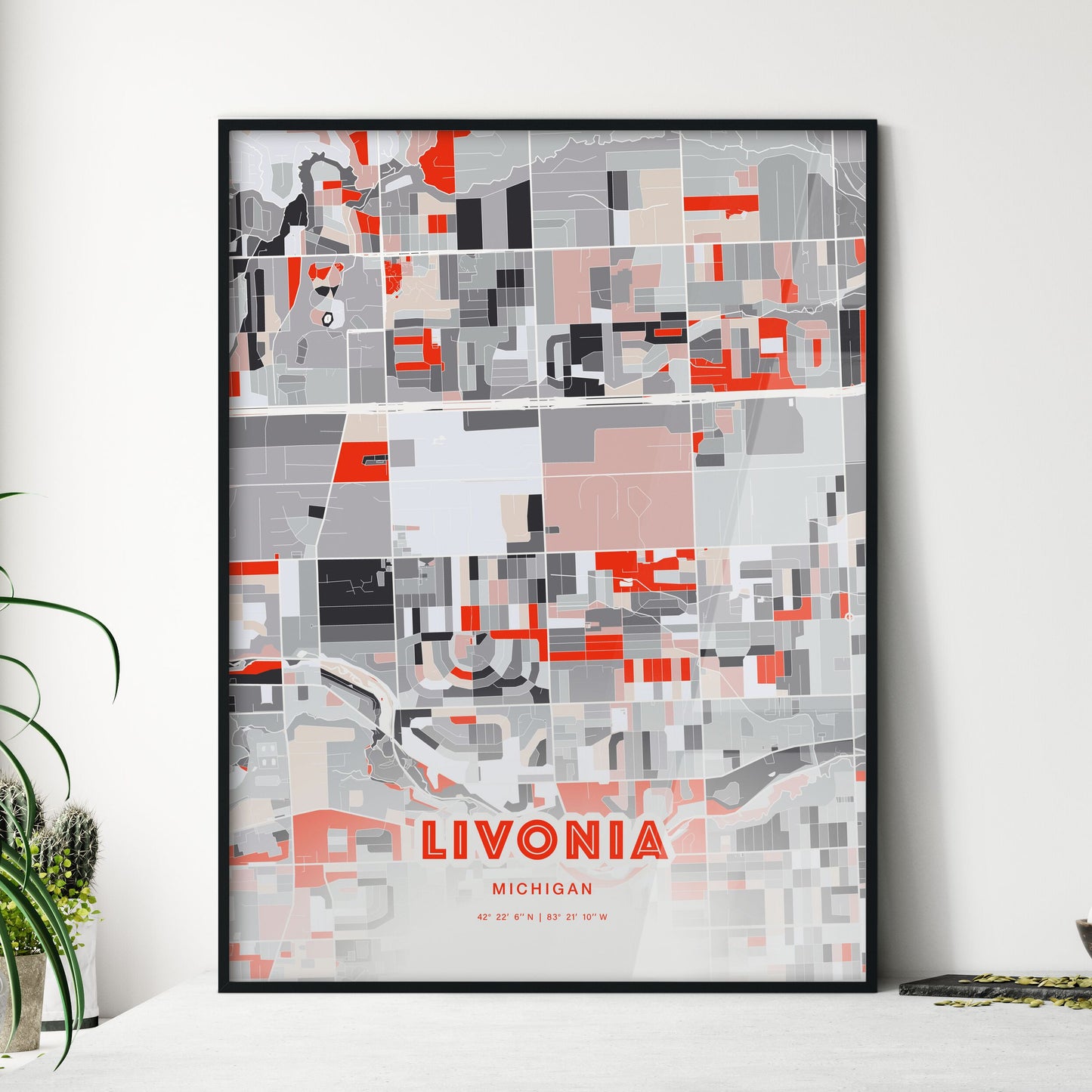 Colorful LIVONIA MICHIGAN Fine Art Map Modern