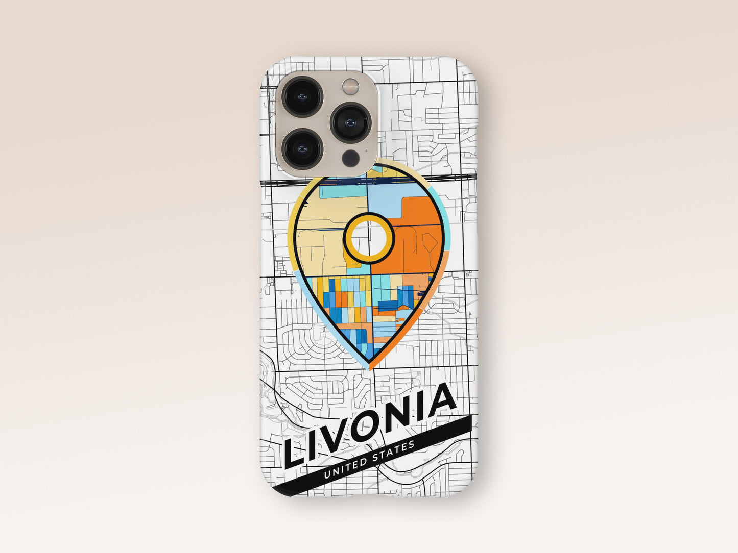 Livonia Michigan slim phone case with colorful icon. Birthday, wedding or housewarming gift. Couple match cases. 1