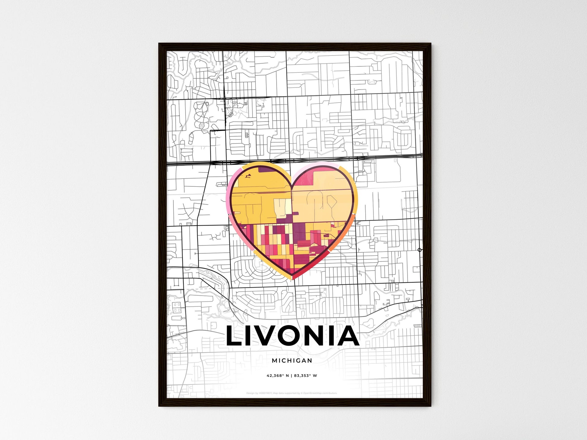 LIVONIA MICHIGAN minimal art map with a colorful icon. Where it all began, Couple map gift. Style 2