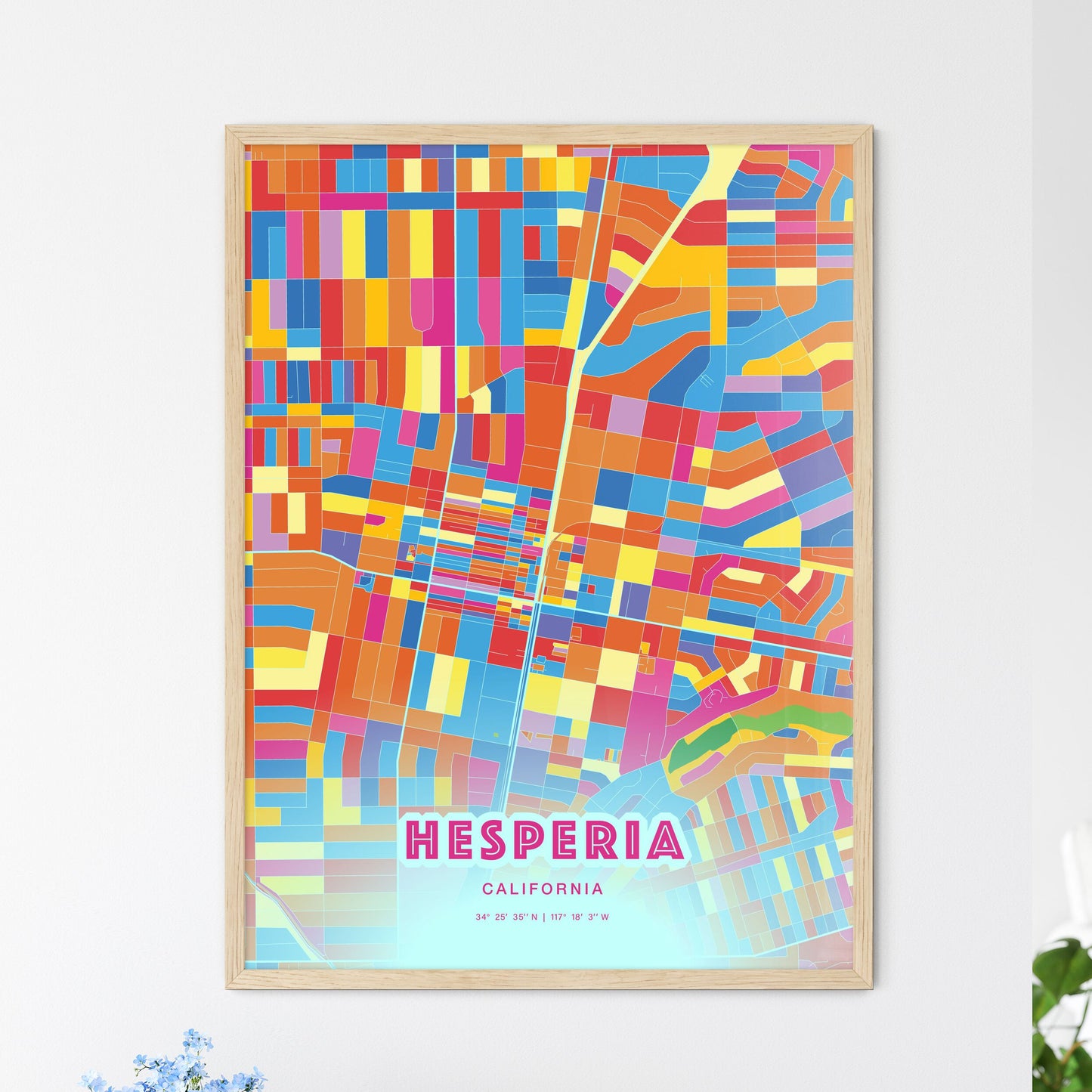 Colorful HESPERIA CALIFORNIA Fine Art Map Crazy Colors