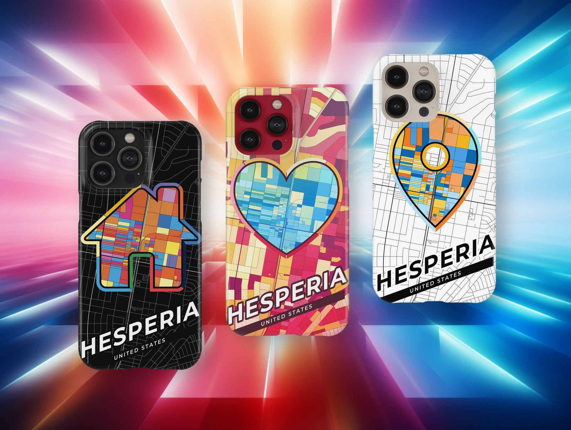 Hesperia California slim phone case with colorful icon. Birthday, wedding or housewarming gift. Couple match cases.