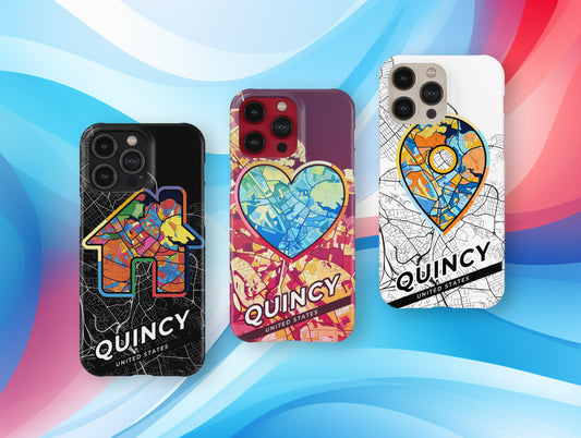 Quincy Massachusetts slim phone case with colorful icon. Birthday, wedding or housewarming gift. Couple match cases.