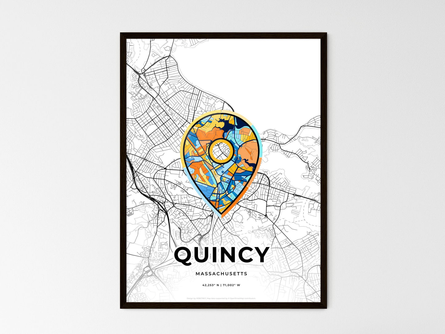 Quincy Massachusetts wedding art map with pointer icon