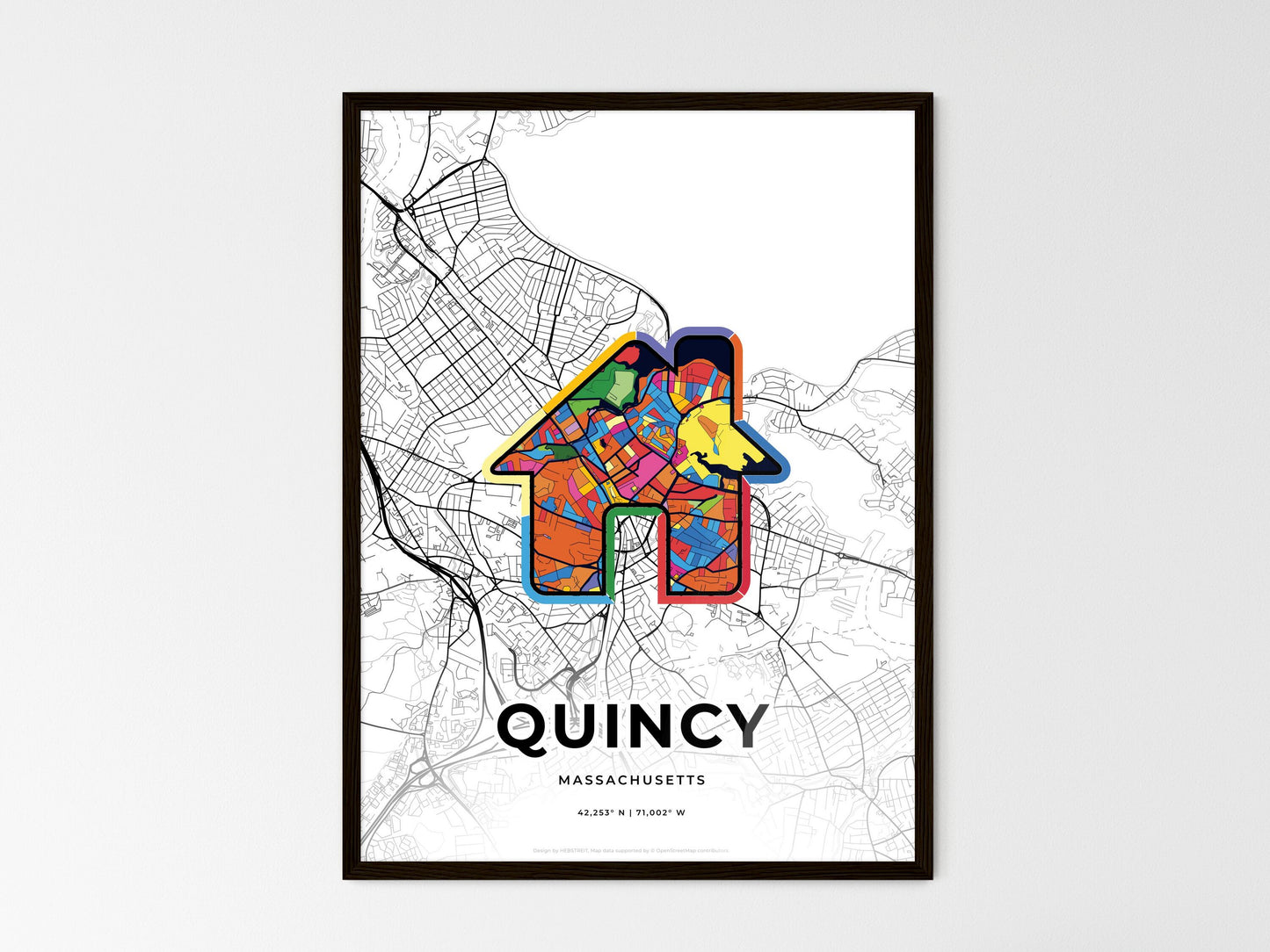 Quincy Massachusetts wedding art map with home icon