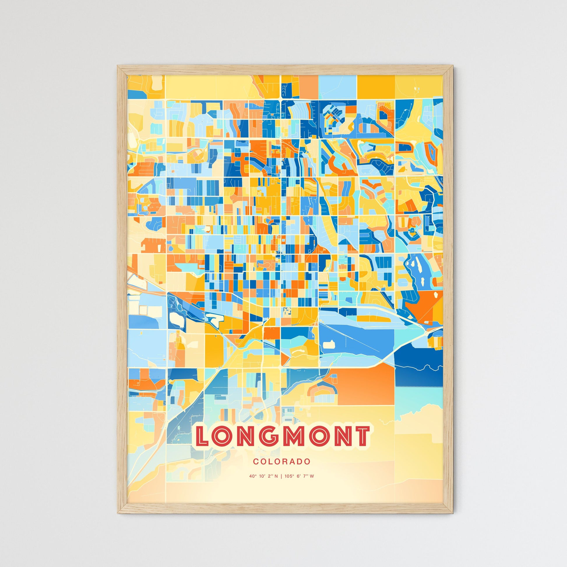 Colorful Longmont Colorado Fine Art Map Blue Orange