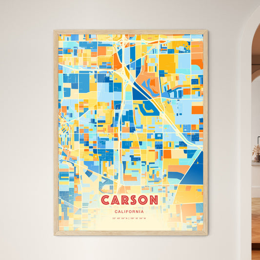 Colorful Carson California Fine Art Map Blue Orange