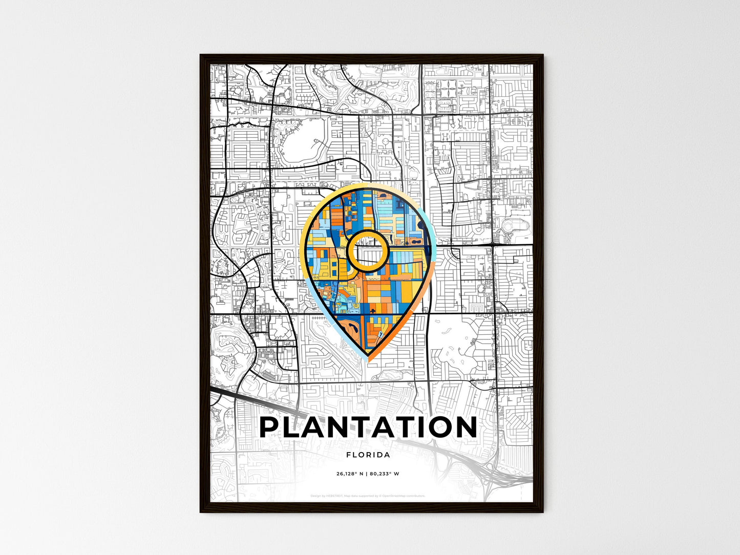 Plantation Florida wedding art map with pointer icon