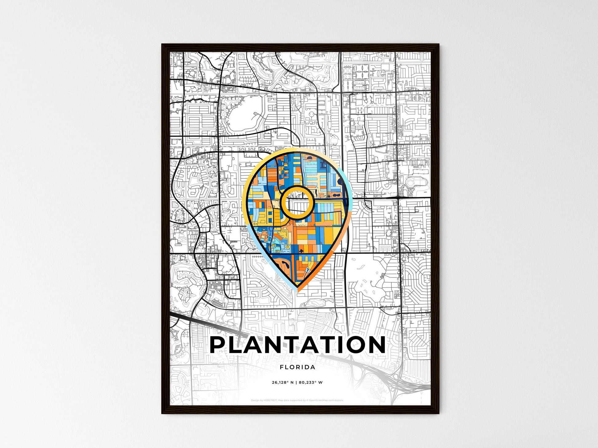 Plantation Florida wedding art map with pointer icon