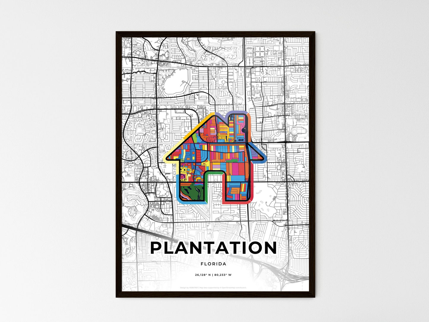 Plantation Florida wedding art map with home icon
