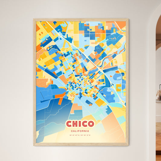 Colorful Chico California Fine Art Map Blue Orange