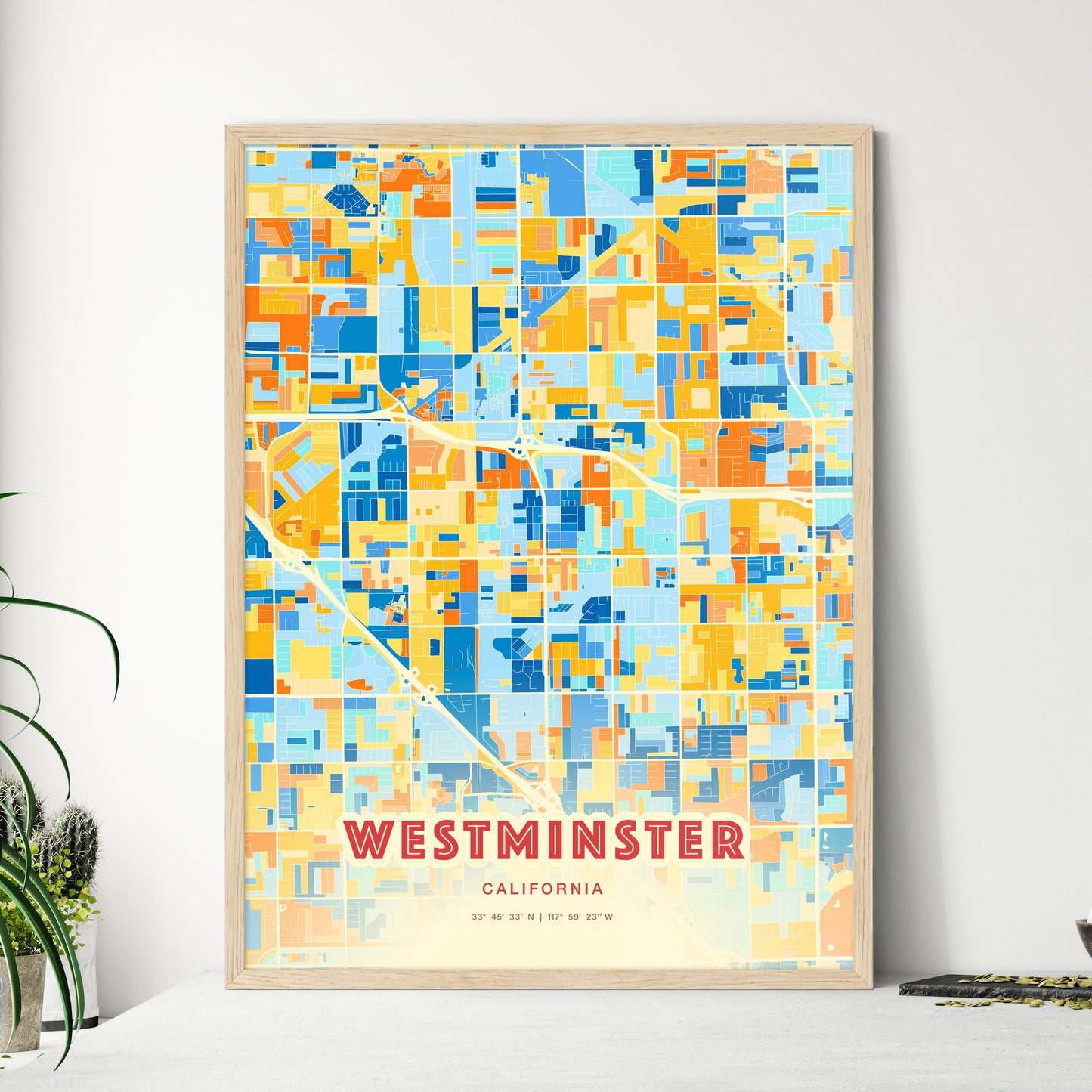 Colorful Westminster California Fine Art Map Blue Orange