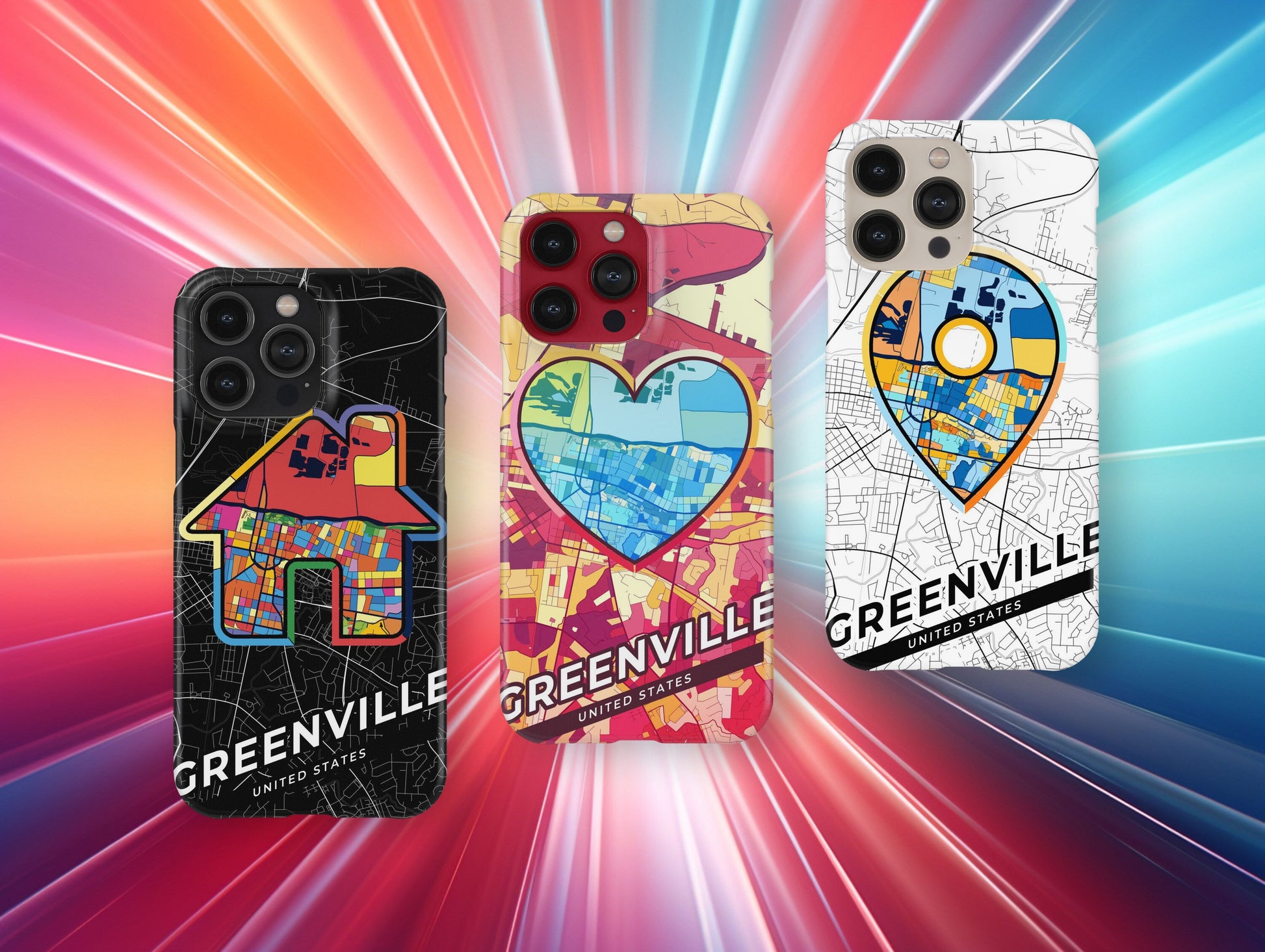 Greenville North Carolina slim phone case with colorful icon. Birthday, wedding or housewarming gift. Couple match cases.