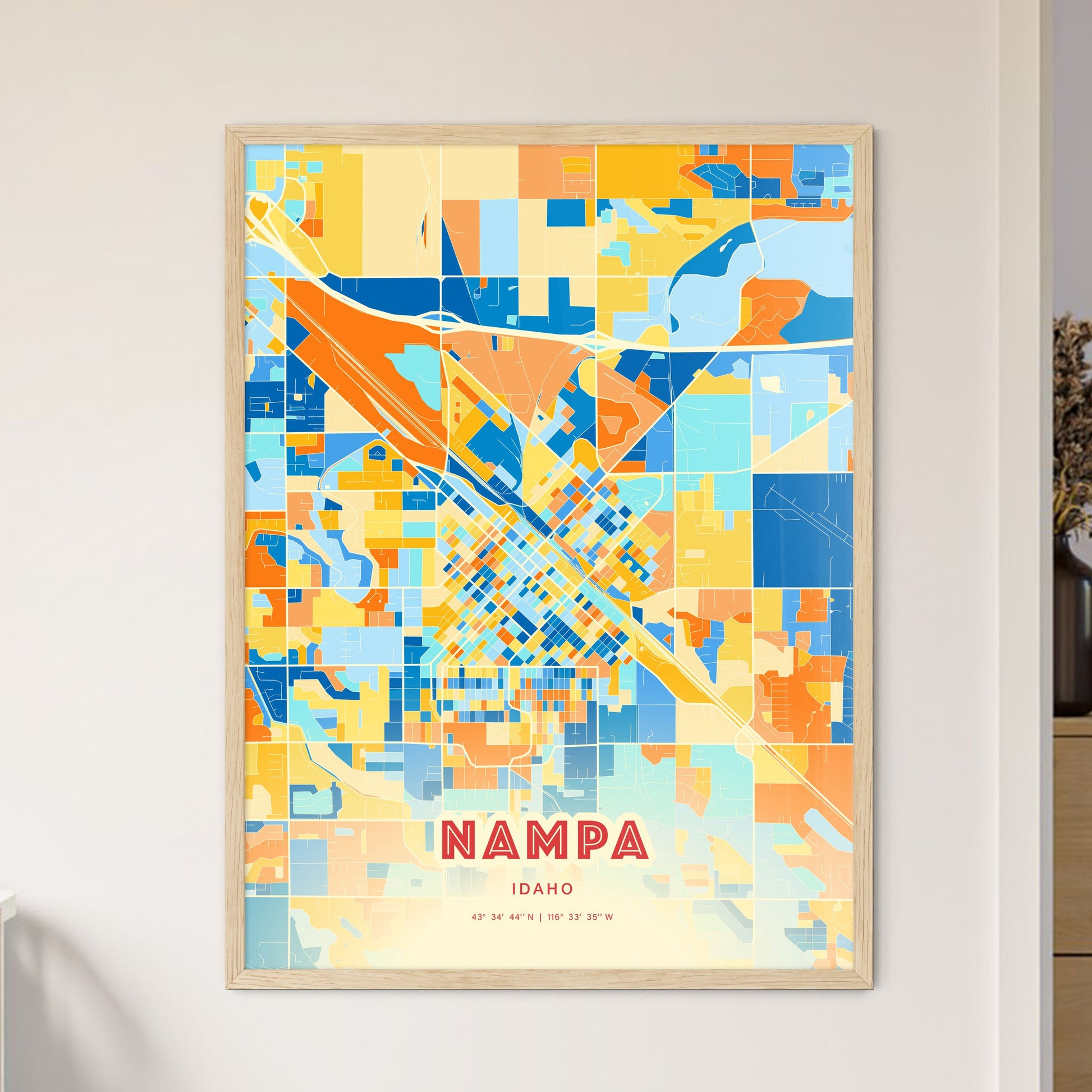 Colorful Nampa Idaho Fine Art Map Blue Orange