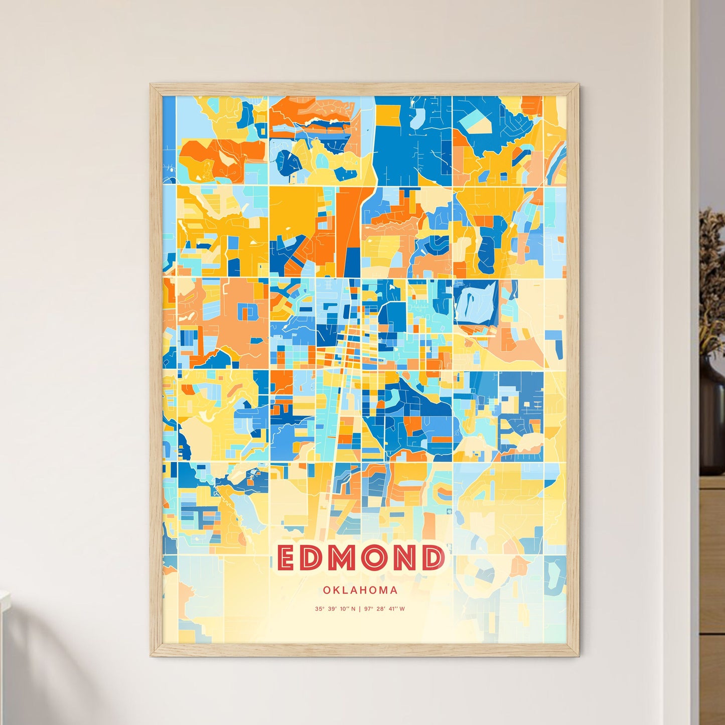 Colorful Edmond Oklahoma Fine Art Map Blue Orange