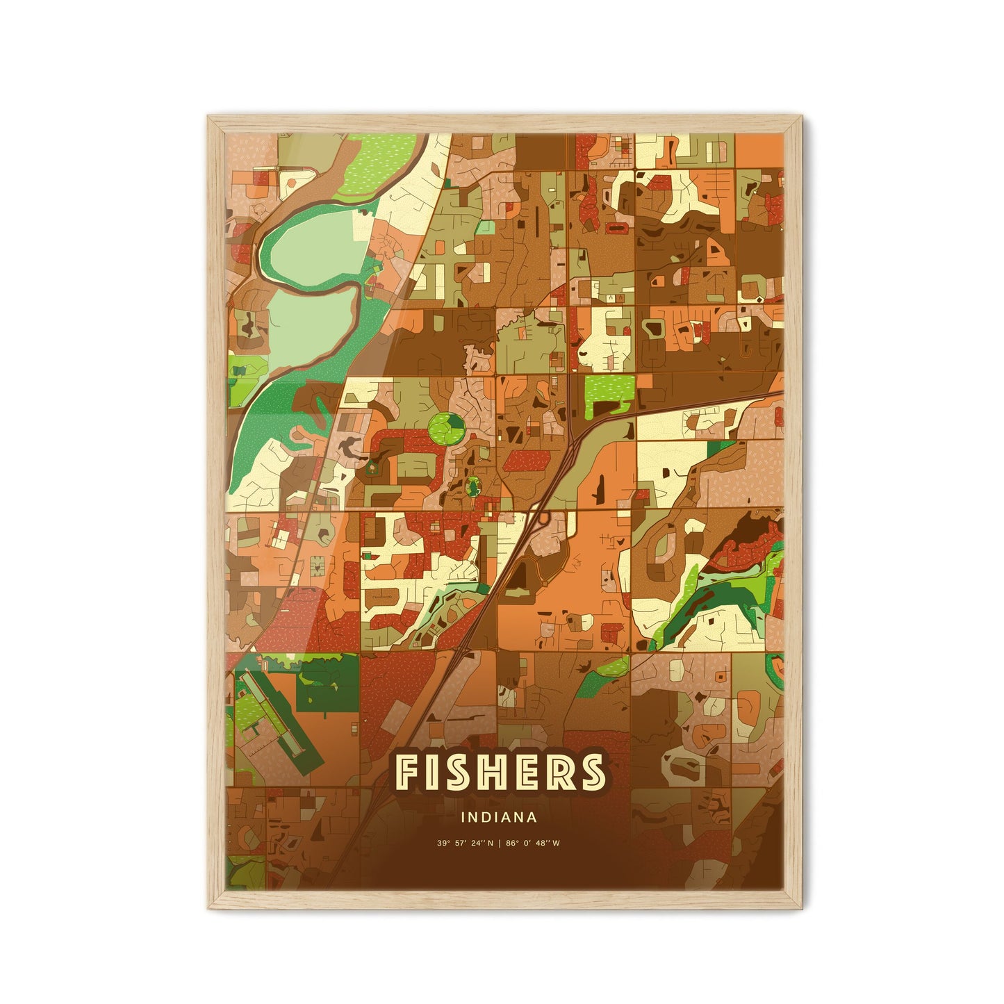 Colorful FISHERS INDIANA Fine Art Map Farmhouse