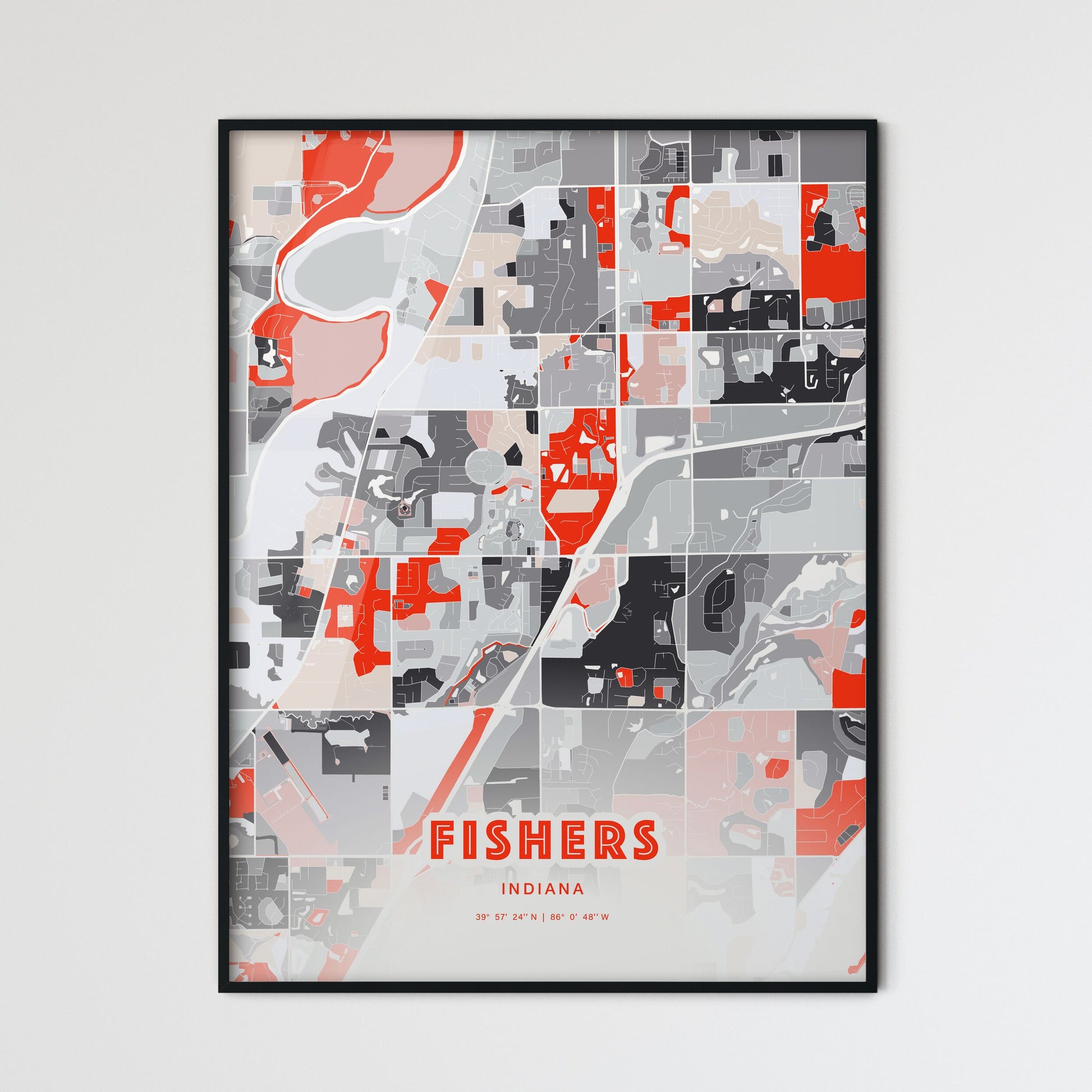 Colorful FISHERS INDIANA Fine Art Map Modern