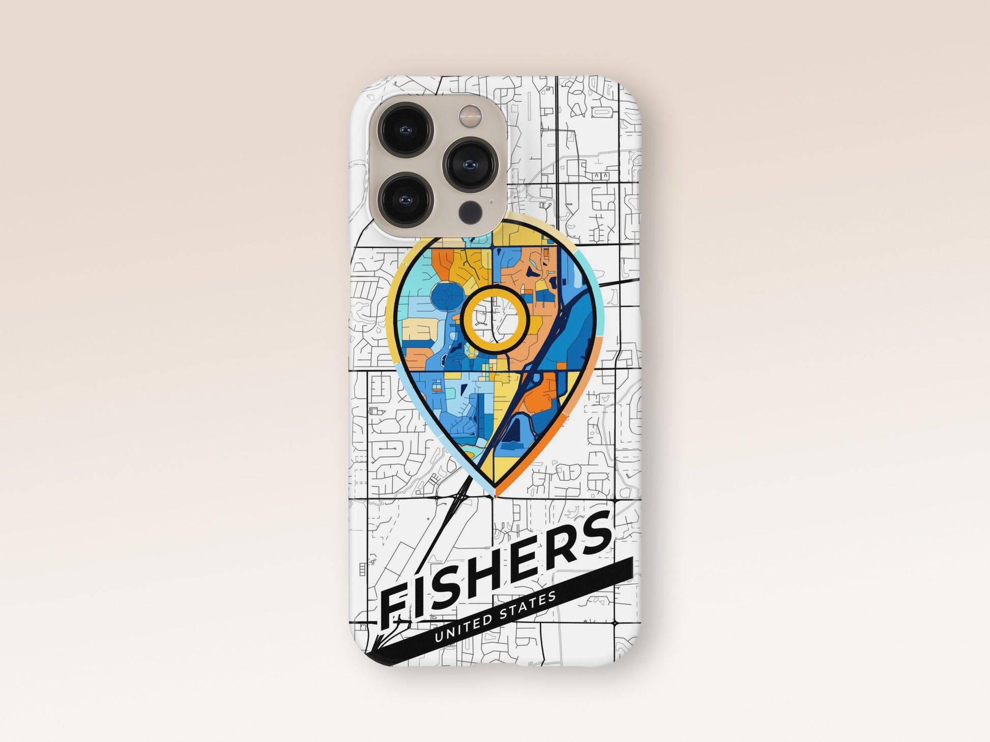 Fishers Indiana slim phone case with colorful icon. Birthday, wedding or housewarming gift. Couple match cases. 1